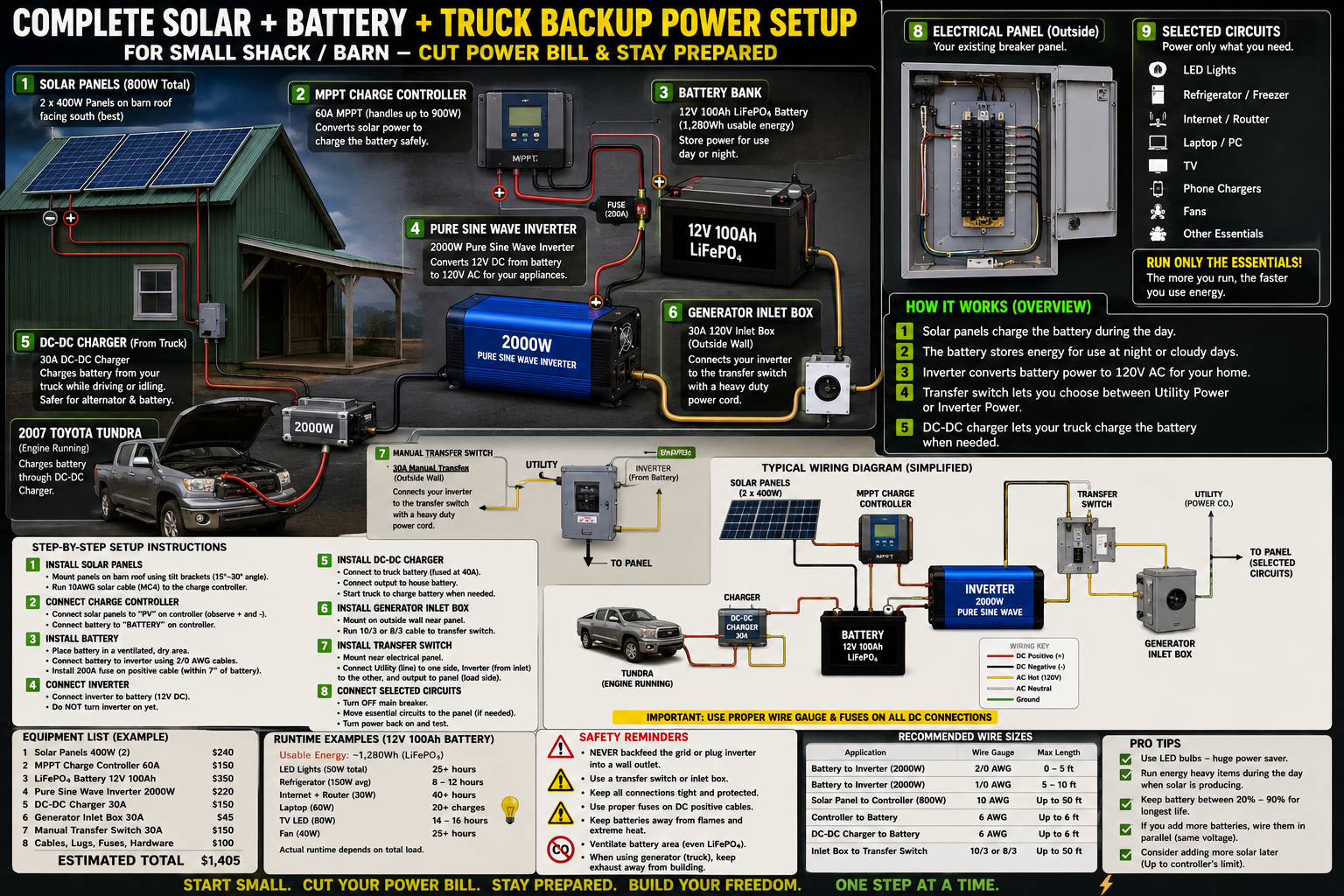Complete Solar + Battery + Truck Backup Power Setup: The $1,405 Off-Grid System Every Prepper Needs
